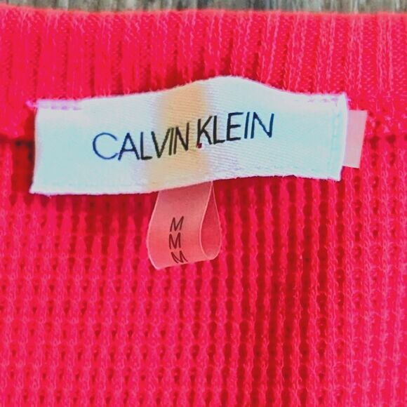 Calvin Klein Pink Waffle‑Knit Henley Top (Women’s M) - Picture 3 of 11